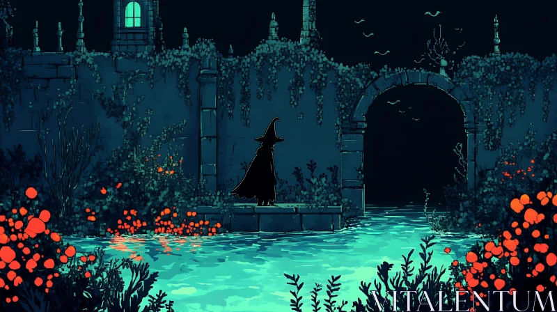 Pixel Witch by the Archway AI Image