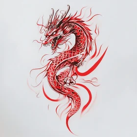 Crimson Dragon Sketch on White