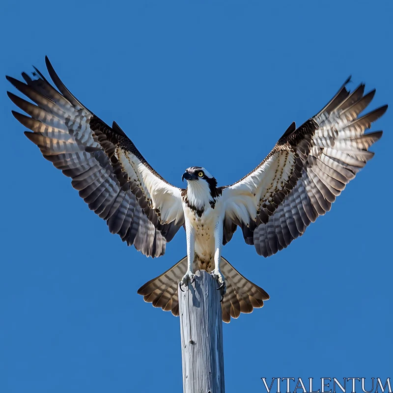 Bird on Pole with Open Wings AI Image