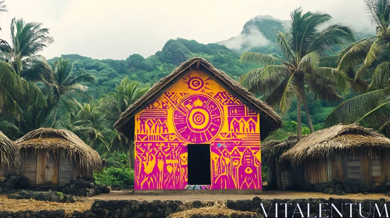 AI ART Colorful Tribal Hut in Tropical Setting