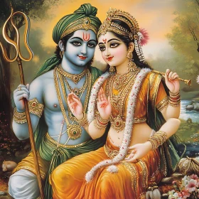 Serene Hindu Gods Portrait with Gold