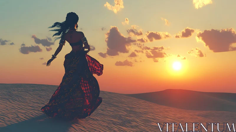 Silhouette of a Woman in Desert AI Image