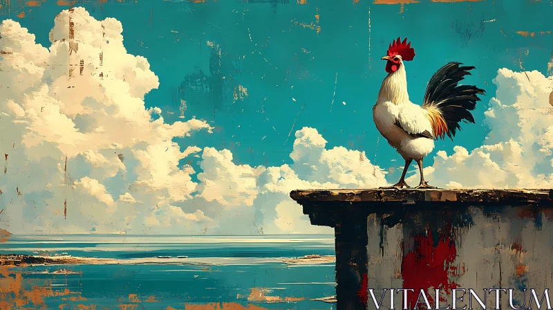 AI ART Rooster Against Clouded Sky