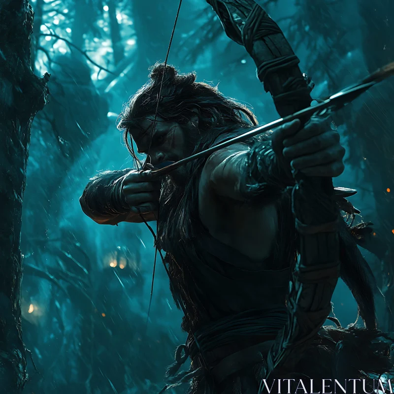 Forest Hunter with Bow and Arrow AI Image