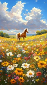 Equine Beauty in a Wildflower Field