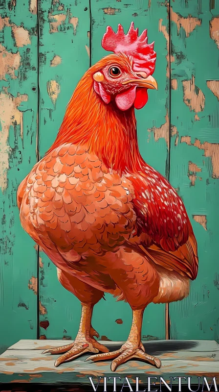 AI ART Colorful Chicken On Wooden Surface