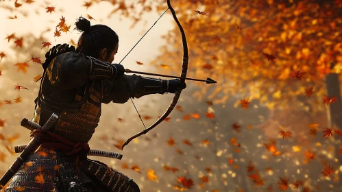 Warrior Archer Amidst Falling Leaves