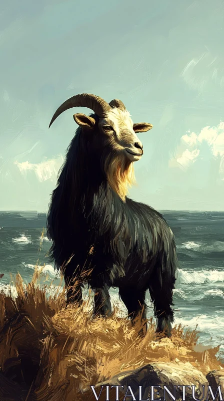 Goat on a Rocky Shore AI Image