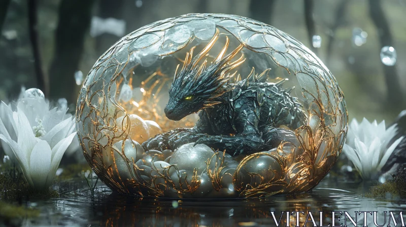 Dragon Resting in Glass Sphere AI Image