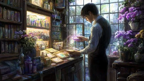 Enchanting Potion in a Wizard's Study