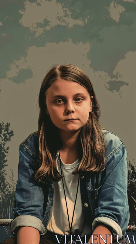 AI ART Greta Thunberg Seated Portrait