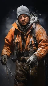 Industrial Digital Painting of a Man in Snow Gear with a Hook