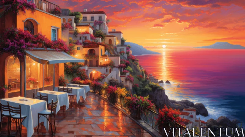 Italian Restaurant at Sunset: A Romantic Landscape AI Image