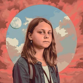 Greta Thunberg in a Dreamy Sky Setting