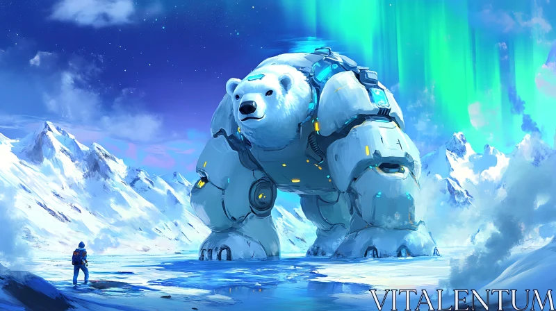 AI ART Mechanical Bear in Winter Scenery