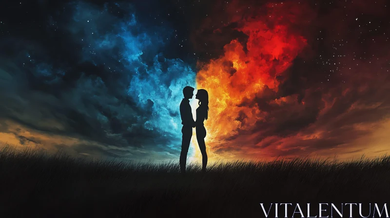 AI ART Romantic Silhouette Under Colorful Sky