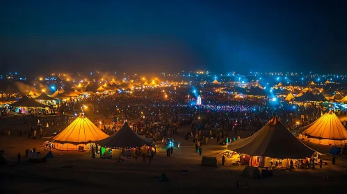 Night Festival with Tents and Lights