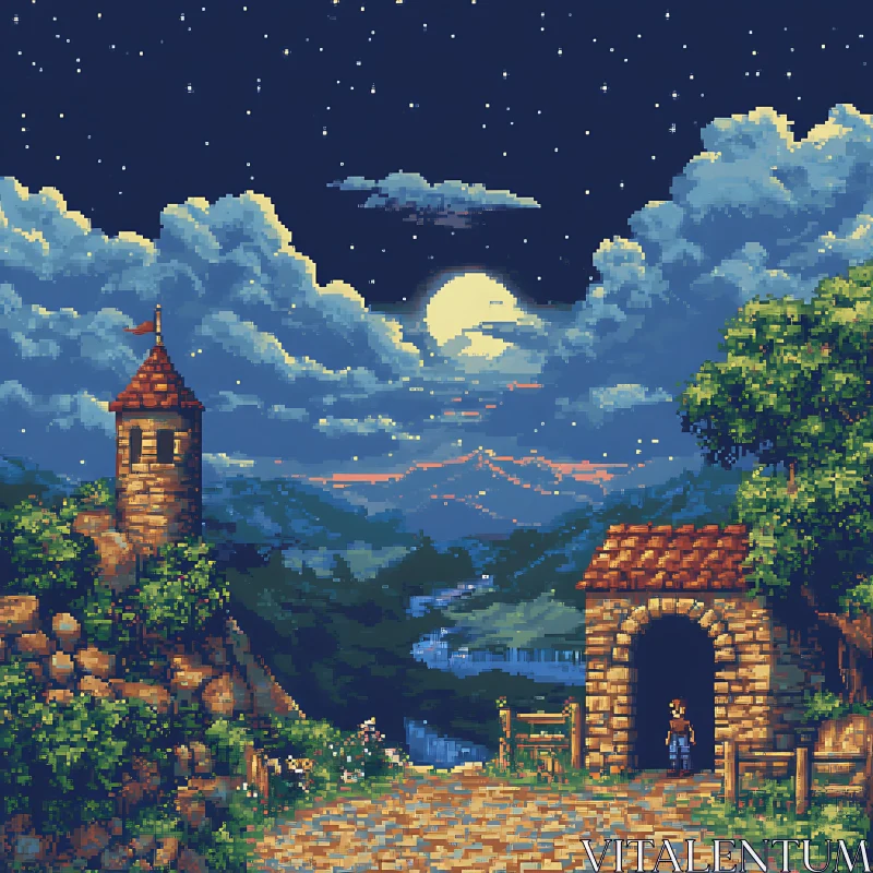 AI ART Moonlit Pixel Art: A Tranquil Night Scene