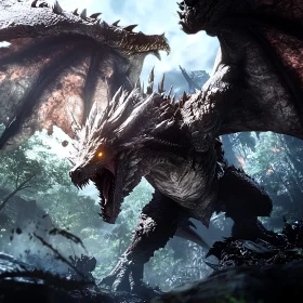 Fantasy Dragon in Forest Battle Scene