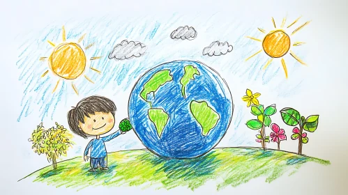 Whimsical Earth Drawing by a Child