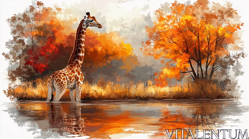 Giraffe in Autumn Serenity AI Image