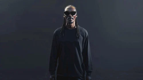 Snoop Dogg Portrait with Braided Hair and Sunglasses