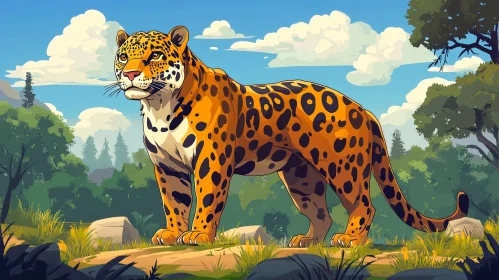 Leopard Art in Jungle Scene