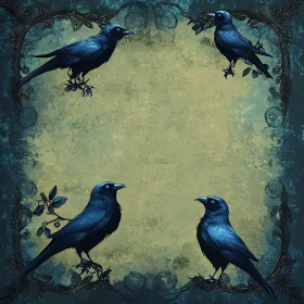 Four Crows in a Vintage Frame