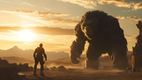 Giant Ape Encounter at Dusk
