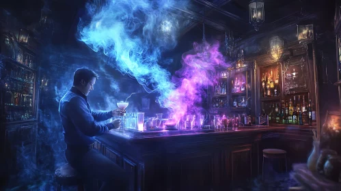 Man at Bar with Spectral Cocktails