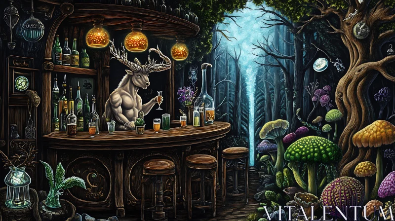 Mystical Bar in Forest with Deer Character AI Image