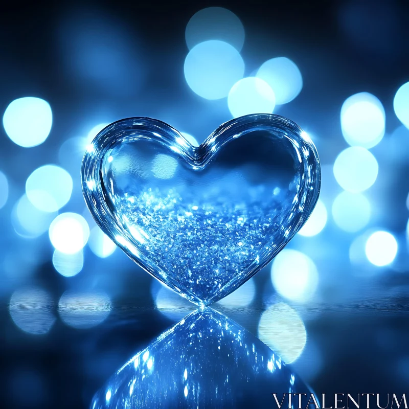 Sparkling Heart on Reflective Surface AI Image