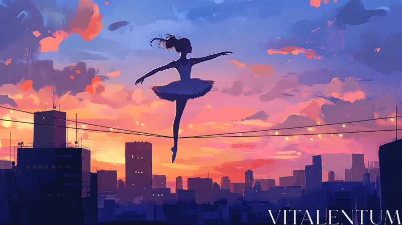 AI ART Silhouette of Ballerina Dancing at Sunset