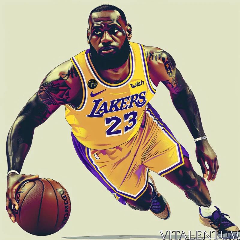 AI ART LeBron James Dribbling - Focus and Determination