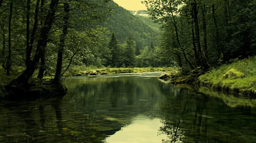 Peaceful River in a Verdant Forest Landscape