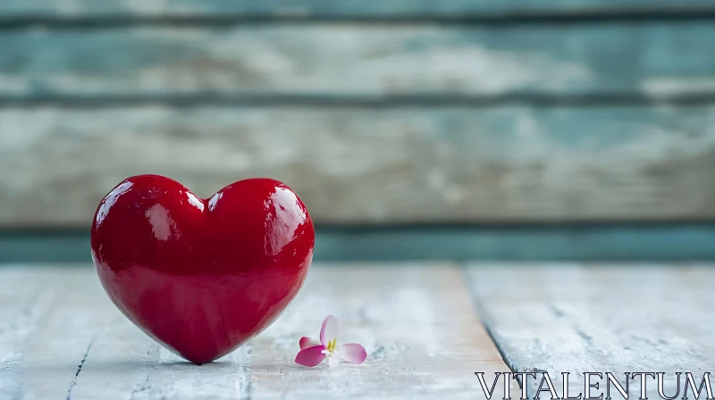 Red Heart on Wooden Surface AI Image