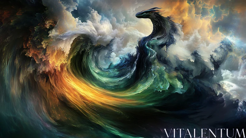 Dragon Emerges From Cloud Wave AI Image