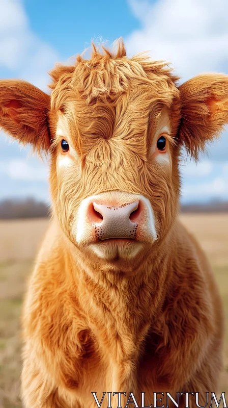 Young Cow Close-Up with Curly Fur AI Image