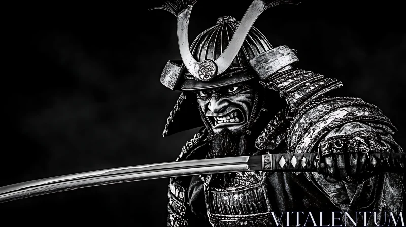 Monochrome Samurai Warrior with Sword AI Image