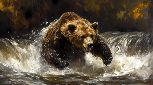 Wild Bear in Waterfall Artwork