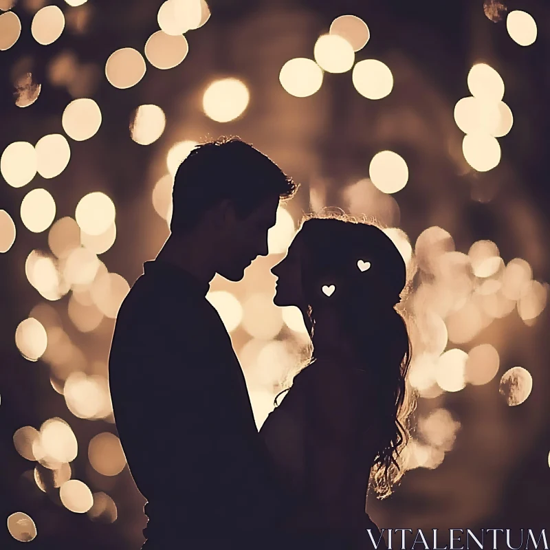 Silhouette of Couple with Bokeh Lights AI Image