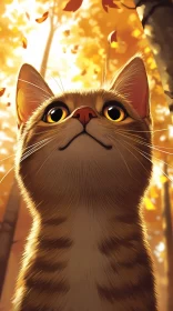 Autumnal Cat in Golden Forest