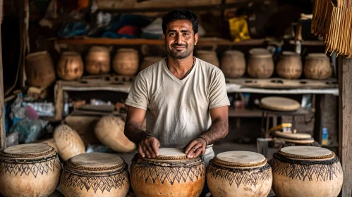 Man with Handmade Drums