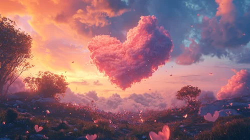 Romantic Sunset with Heart Cloud