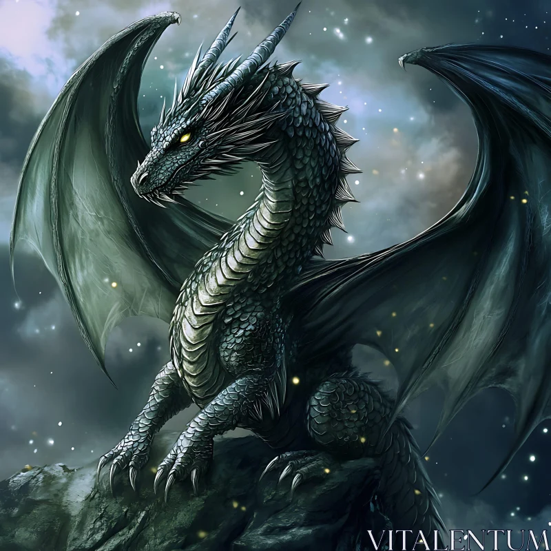 AI ART Dragon on Rock, Fantasy Art