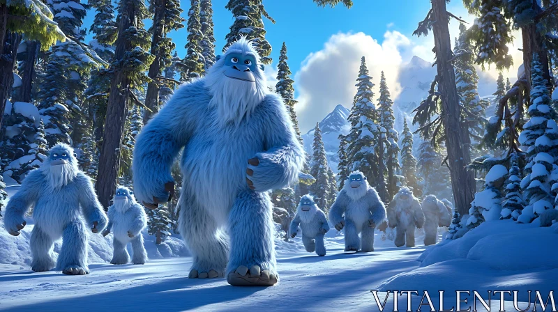 AI ART Friendly Yetis on a Snowy Adventure