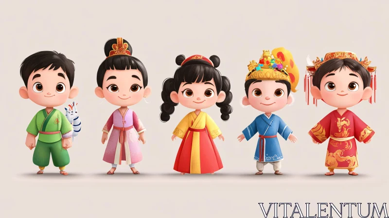 AI ART Cartoon Kids in Cultural Costumes