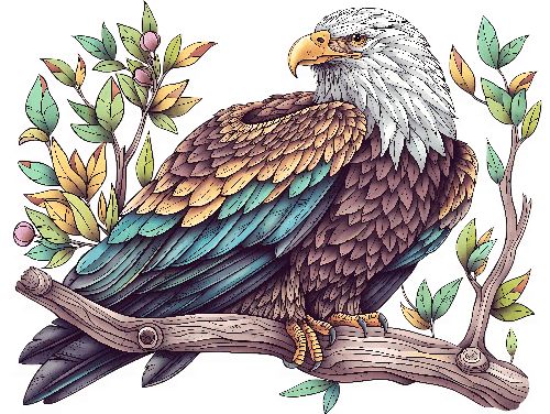 POD Design Bald Eagle Perched on Leafy Branch - Nature's Elegance