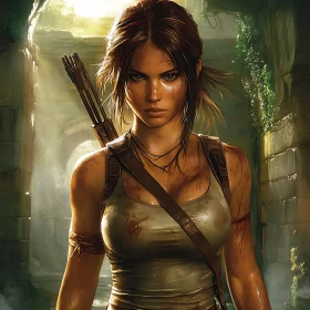 Strong Female Archer in Stone Ruins
