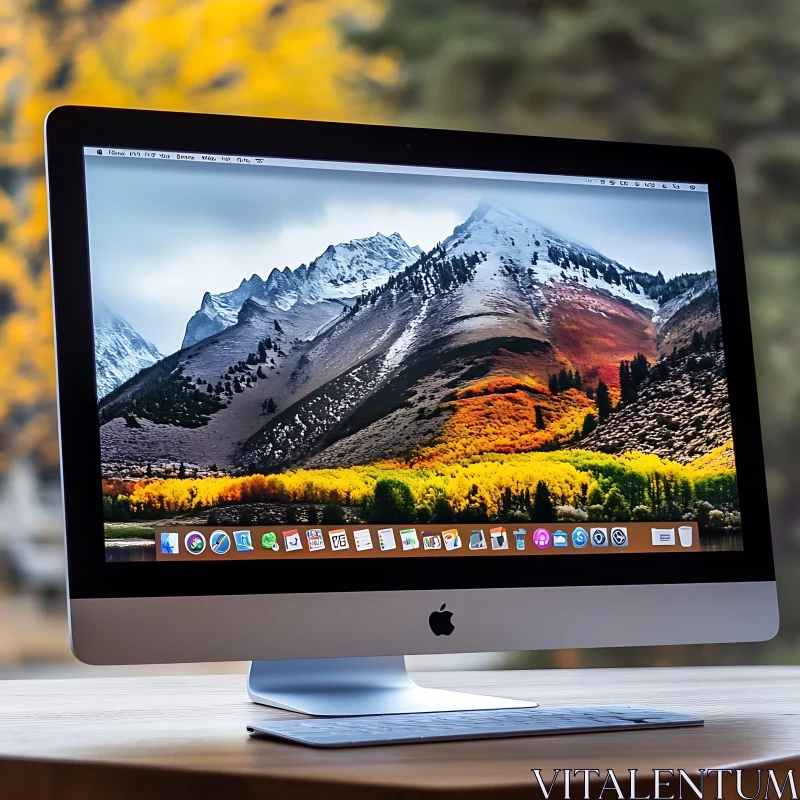 Sleek Desktop Computer on Wooden Desk AI Image